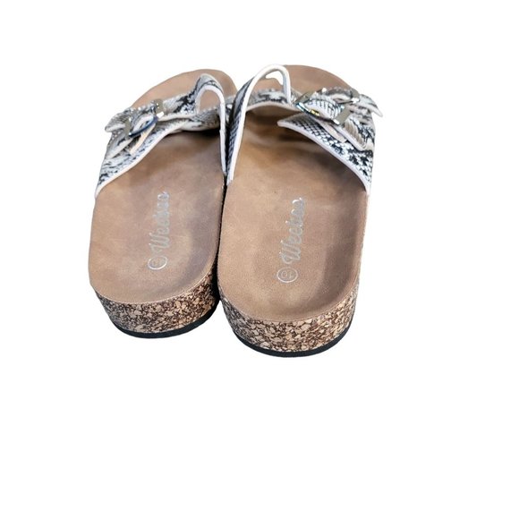Weeboo Double Buckled Sandals 10 Womens Snakeskin Print Slip On Cork Casual - Picture 3 of 4